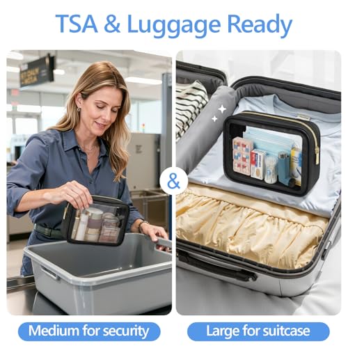 PACKISM Clear Makeup Bag Foldable - TSA Approved Toiletry Bag for Travel | Metal Zipper, Reinforced Seam, Water Resistant, Medium for Carry-on, Large for Checked Luggage, for Car Storage Organizer - color: 2 Pack Black, size: Hybrid Traveler (1 Large & 1