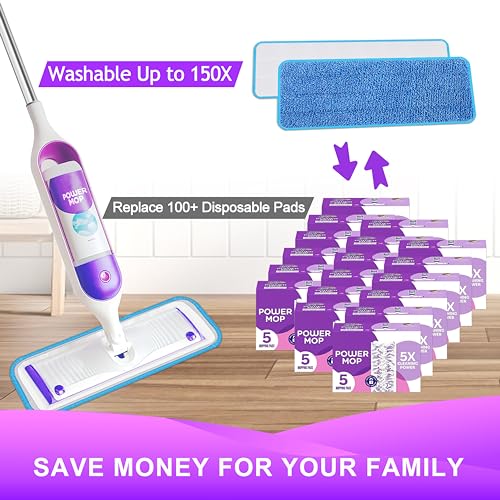 Reusable Power Mop Refill Pads for Swiffer Power Mop Starter Kit - Swifter Powermop Pads Refills - Multi-Surface & Wood Mopping Pad Refill for Floor Cleaning - Washable Microfiber Pad, 4 Pack - color: 4 Pack (Blue)
