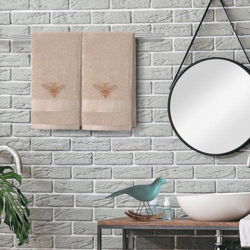 SmoothNovelty 2 Pcs Bee Hand Towels Brown Bathroom Decor 14x29 Inch Embroidered 100% Cotton Soft Absorbent Spring Summer Decorative Hand Towels for Bathroom Kitchen - style: Bee