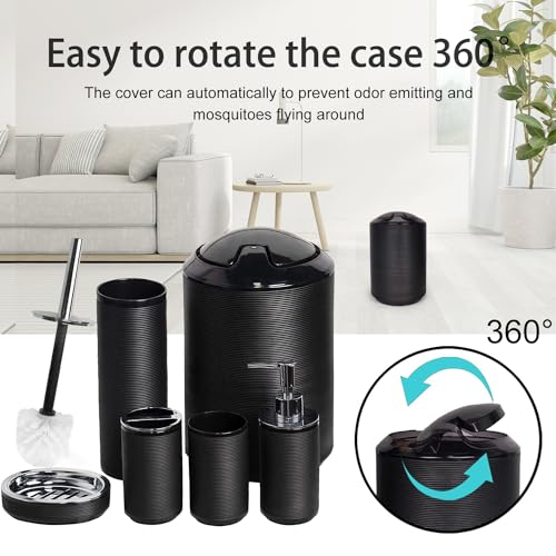CERBIOR Bathroom Accessories Set 6 Piece Bath Ensemble Includes Soap Dispenser, Toothbrush Holder, Toothbrush Cup, Soap Dish for Decorative Countertop and Housewarming Gift, Black - style: Black