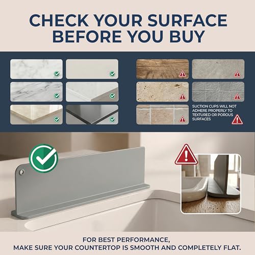 Silicone Sink Splash Guard 17.3" with Suction Cups - For Sink Area - Keep Counters Dry & Protect Clothes from Water Splashes for Kitchen, Bathroom, Laundry