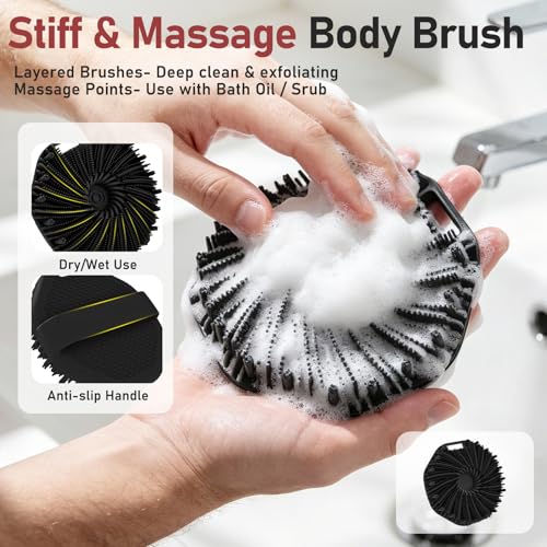 Back Scrubber for Shower for Men 2 Pack, Silicone Body Scrubber with Long Handle, Detachable Body Wash Scrubber Shower Scrub Brush - Lathering Bristles Deep Clean Exfoliator Women Mens Black - color: Grey