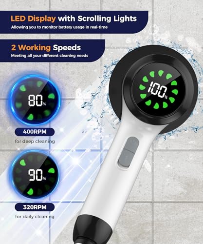 Cordless Electric Spin Scrubber, 6 Brush Heads, Long Handle | Power scrubber, adjustable long handle, IPX7 rated body, lightweight grip, bathroom, kitchen, tile, grout, tub, shower, floor - size: 6heads