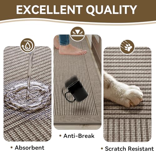 Kitchen Mats for Floor 17''x47'', Kitchen Rugs Non Slip Washable Absorbent Kitchen Mat, Braided Kitchen Sink Runner Rug, Brown - color: A Linear Brown, size: 17''x47''