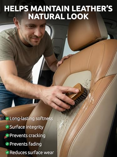 TAKAVU Leather & Upholstery Cleaning Brush Set, Soft Horse Hair Bristle | Car Detailing Brush for Alcantara, Leather Seats, Suede, Car Interior, Sofa & Convertible Tops