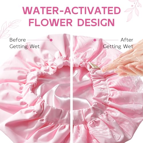 Years Calm Luxury Shower Cap for Women, Color Changing Shower Cap Reusable Waterproof, Flexi Satin Lined, Stylish Hair Cap for Shower, Washable Elastic Band Bath Cap for Long Hair, Braids (Pink) - color: Pink
