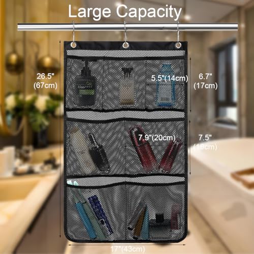 GYEUKHAM Mesh Shower Caddy Hanging Organizer with 7 Pockets and Hooks, Portable Quick Dry Bathroom Storage for College Dorm, Cruise, RV, Gym, Travel Toiletry Bag, Black, 1 Pack - color: Regular-Black-1 Pack