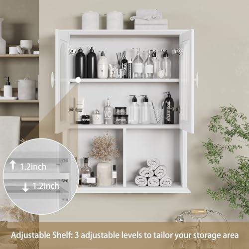 CJL Bathroom Wall Cabinet with Fluted Door, 23.6'' x 29.5'' Medicine Cabinet, Over The Toilet Storage Cabinet, White - color: White, size: 23.6''W x29.5''H x 8.3''D
