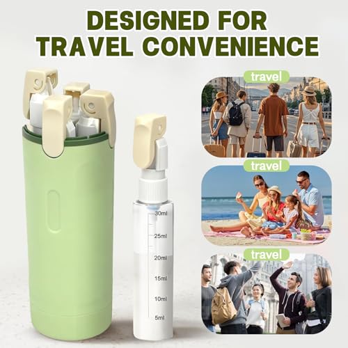 4 in 1 Travel Dispenser, 4 Pack 30ML Travel Bottles with Measurement Scale & Label Stickers for Toiletries, Leak Proof Dispenser Bottle Containers for Shampoo Lotion Conditioner Cream (Green+White) - color: Green+White