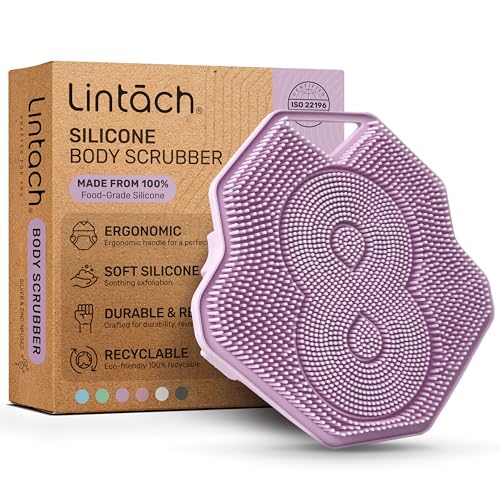 Silicone Shower Scrubber for Body – Exfoliating Loofah Alternative, Zinc & Silver-Infused, Hygienic & Gentle for Sensitive Skin, Durable & Long-Lasting Body Scrubber for Women - Purple - color: Purple