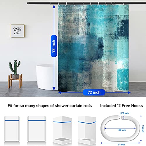 Lnond 4Pcs Bathroom Shower Curtain Sets with Rugs,Turquoise Abstract Painting Bathroom Sets with Shower Curtain and Rugs and Accessories - color: Teal-01