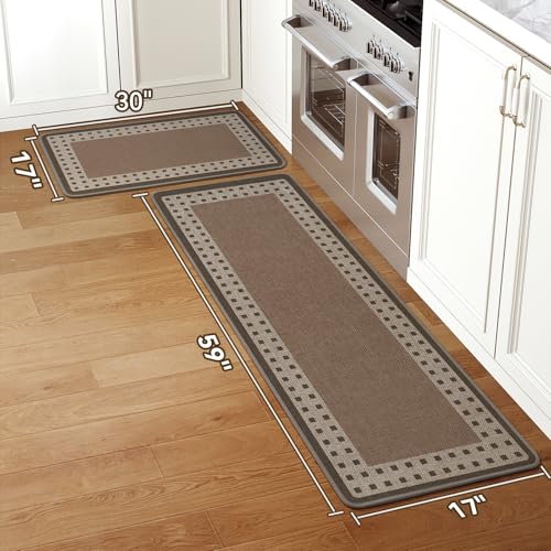 Kitchen Mats for Floor, 17''x30''+17''x59''Kitchen Rugs Set of 2, Washable Absorbent Kitchen Mat Non Slip, Braided Kitchen Runner Rug, Kitchen Sink Rug, Brown - color: B Graphic Brown, size: 17''x30''+17''x59''