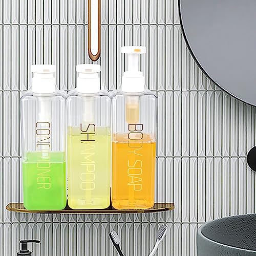 Shampoo and Conditioner Dispenser Shower Soap Bottles 3 Pack 550ml/18.6oz Refillable Shampoo Pump Bottle Dispenser Plastic Empty Body Wash Dispensers with Stylish Permanent Labels for Bathroom (Clear) - color: Clear