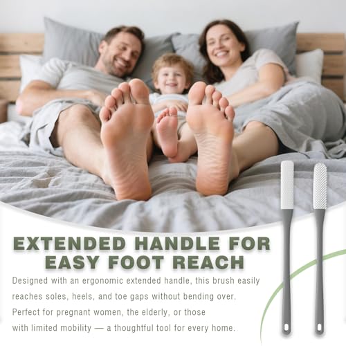 2-Pack Toe Cleaning Brush with Long Handle – Foot Scrubber & Exfoliating Anti-Itch Brush for Seniors, Pregnant Women, Men & Women (Grey)