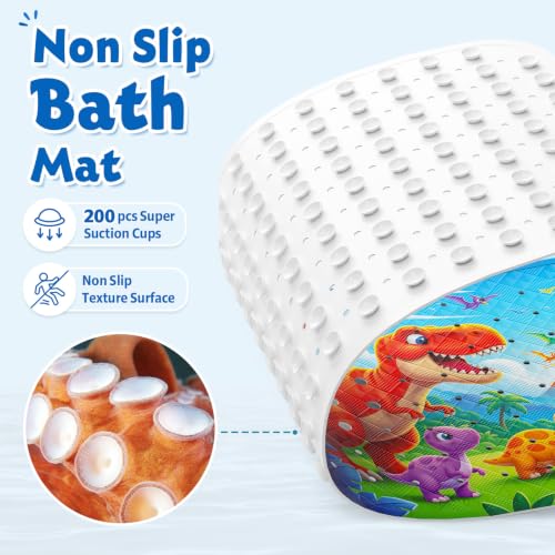 XIYUNTE Baby Bath Mat for Tub Non Slip Kids Bath Mat - 40''x16'' Extra Long Cartoon Bathtub Mat Non Slip Kids Shower Mat Eco-Friendly Toddler Bath Mats with Suction Cups, Machine Washable, Dinosaur - color: M-dinosaur
