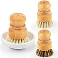 SUBEKYU Bamboo Dish Scrub Brushes, Kitchen Wooden Cleaning Scrubbers Set for Washing Cast Iron Pans/Pots, Set of 3 - color: Ceramic Dish+ 1p Palm+ 2p Sisal, size: Regular size