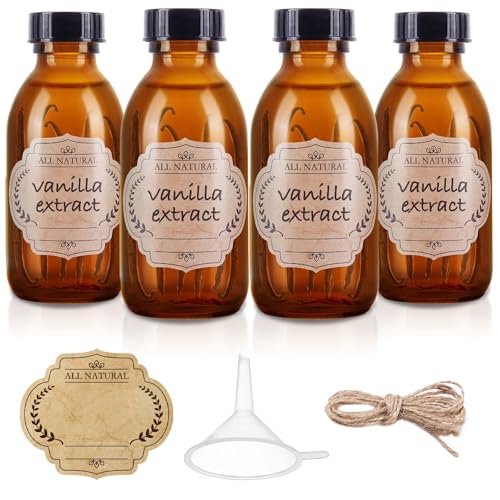 4 oz Amber Glass Bottle with Cap, Empty Glass Bottles Cosmetic Pump Dispensers for Homemade Vanilla Extract, Essential Oils, Juice, Potion, Syrup, Liquids, Christmas, Holiday Gift (Brown 4 Pack) - color: Amber, size: 4 Pack