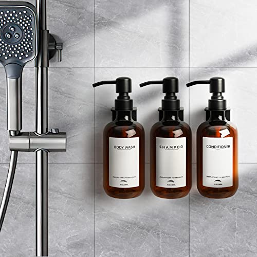 Supforce Shampoo Dispenser for Shower Wall Mount, No Drill Shampoo and Conditioner Dispenser with Matte Pump and Waterproof Labels, Shower Soap Dispenser Wall Mounted for Home Bathroom - Amber - color: Amber