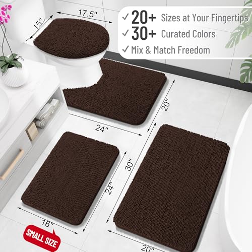 OLANLY Toilet Rugs U-Shaped 20x20, Extra Soft Absorbent Chenille Contour Bathroom Rugs for Toilet, Dry Quickly, Machine Washable, Non-Slip Bath Mat, Brown - color: Brown, size: 20" X 20" Contour Rug