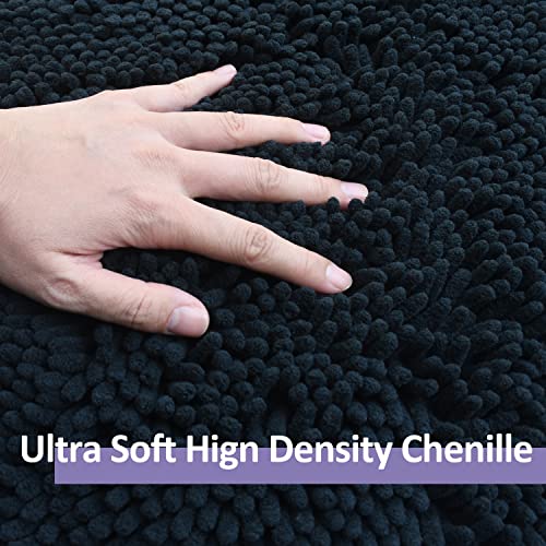RUN HELIX Bathroom Rugs Set 2 Piece Thick Chenille Bath Mats, Soft Quick Dry Plush Absorbent Bath Rugs with Non-Slip PVC Backing, 32x20+24x16 Inch Black - color: Black, size: 32"L x 20"W + 24"L x 16"W
