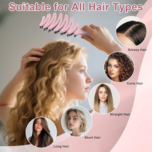 Wet Natural Boar Bristle Hair Brush for Fine Hair - A Great Gift | Smoothing Vented Detangling, Hair Texture, Gentle Scalp Feel, for Women and Men, Paddle, Frizz, Thin Hair, High Quality - color: Light Pink