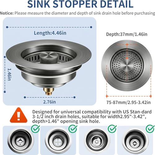 3-in-1 Kitchen Sink Drain Strainer and All-Purpose Scrub Sponges, Sink Stopper Pop-Up Drain Plug with Anti-Clogging Food Catcher Basket, Fits US Standard 3-1/2 Inch Sinks,Sponge Cleaning Dish - color: Chorme+ Kitchen Dish Towel