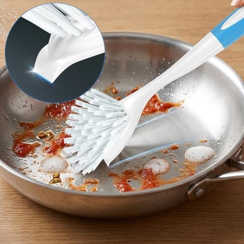 Dish Brush with Handle, Firm & Stiff Bristles Dish Scrubber for Pots, Pans & Sink Cleaning, 20 Bulk Pack - color: Yellow & Blue 20 Pack
