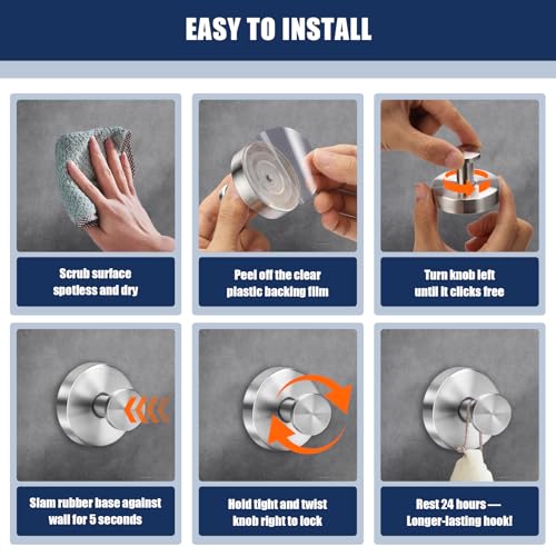 Silver Waterproof Suction Cup Hooks, 8-Pack Heavy Duty Stainless Steel No Drill Shower Hooks for Hanging Towels, Robes, Loofahs, Holder Holds Strong on Tile, Glass, Mirror, Wall, Bathroom Door - color: silver-8pcs