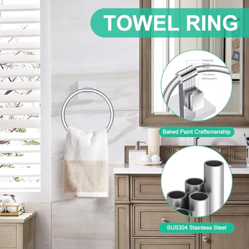 Chrome Bathroom Hardware Towel Bar Set, 5 Pieces Double Dase Toilet Paper Holder Towel Holder Set, 23.6 Inch Stainless Steel Towel Rack for Bathroom Wall Mount - color: Polished Chrome, size: 5pieces B