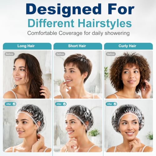 Disposable Shower Caps, 100 Pack - 18.1" Large Thick Waterproof Elastic Bath Caps, Clear Plastic Hair Covers for Women Home Travel Hotel Spa & Salon