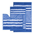 3-Piece Striped Bath Rug Set with U-Shaped Toilet Rug, Non-Slip Rubber Bottom, Soft Absorbent Microfiber, Quick Dry, Ultra Soft, Bath Mats for Tub - Sky Blue - color: Sky Blue