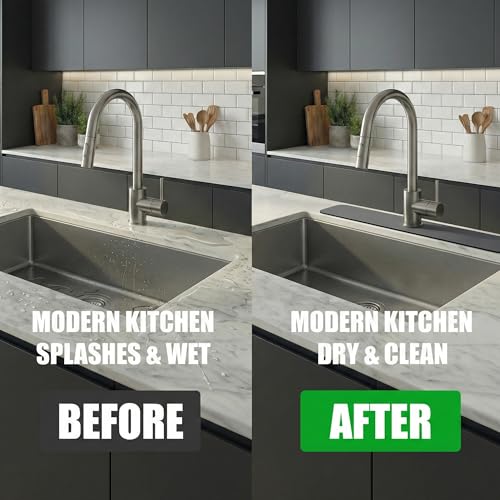 Cuttable Kitchen Sink Faucet Mat: 33" Lx5.5 W Splash Guard with Center Hole | Non-slip Fabric Rubber Mat, Cut to Fit 2,3,4 Holes Irregular Large Double bowl Sink with Soap Dispenser Air Gap - size: 33" Lx5.5 W