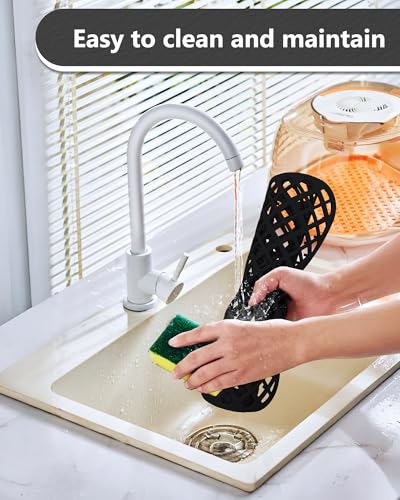 2 Pack Silicone Sink Protectors for Kitchen Sink, Trellis Pattern 13 x 11 Inches Sink Mat, Non-Slip and Durable Sink Protector Silicone, Rear Drain, Black - color: Black