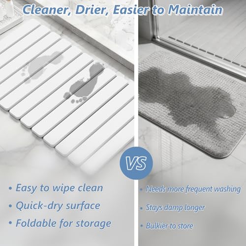 AWW Foldable Stone Bath Mat, Diatomaceous, 31.5"x15.7", White | Quick-dry surface, super absorbent, easy-clean finish, non-slip mat included, and compact storage for small bathrooms - color: White, size: 31.5" x 15.7"