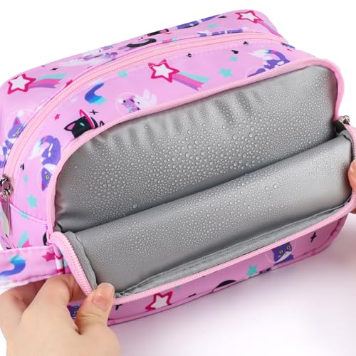 Kids Toiletry Bag for Girls, Travel Toiletry Bag for Little Young Girls Cosmetic Bag Makeup Bag Waterproof Hanging Wash Bag Toddler Toiletries, Cat Pink - color: Pink Cat