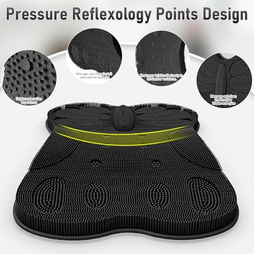 Back Scrubber Shower Bathtub Tub Body Bath Cushion Back Lumbar Support - Silicone Ergonomic Extra Large Thick Soft Seat Paded Non-Slip Suction Cups Relaxing Spa Exfloating Scrubber Mat Black - color: Black