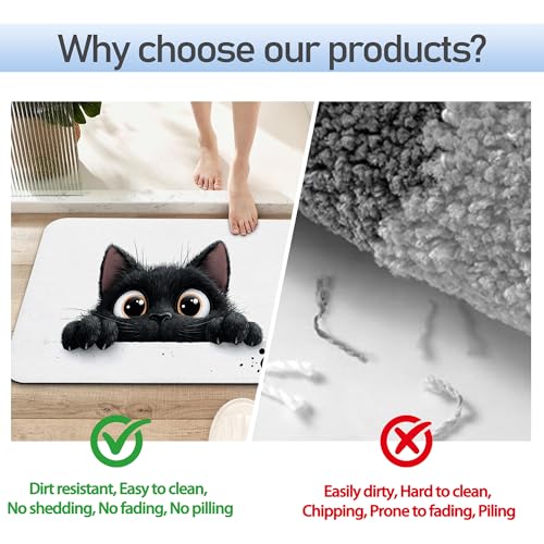 Cute Black Cat Bathroom Rug 29.5"x17", Super Absorbent Fast Drying Bath Mat with Non-Slip Rubber Backing, Thin Low-Profile Easy-Clean Bathroom Floor Mat for Shower or Tub - color: Cute Black Cat