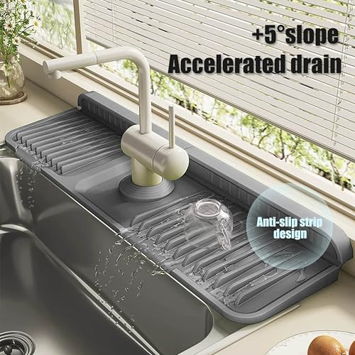 STARGAZ Silicone Faucet Mat for Kitchen Sink,Faucet Draining Mat,Sink Back Splash Guard,Kitchen Rubber Mat,Bathroom Sink Faucet Mat,Soap Dish,Silicone Sink Protector(Grey, 24”×5.5”) - color: Gray, size: 24”×5.5”