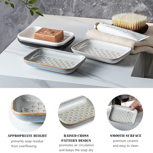 Gomakren Ceramic Soap Dish for Bar Soap 5.5in Cross Soap Saver Tray, Gray | Prevents soggy soap, non-slip bottom, easy to clean, bathroom soap holder, multi-use for sink shower, sponge butter & jewelry - color: Gray, size: Cross