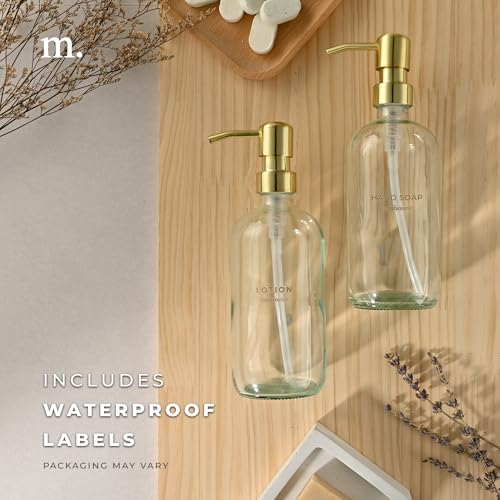 MaisoNovo Soap Dispenser 2-Piece Set | 16.9oz Clear Bottles with Gold Stainless Steel Pump Core - color: Clear/Gold