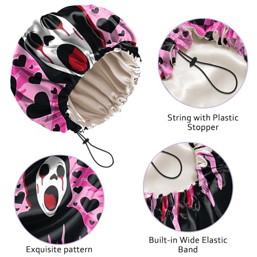 Luxury Shower Cap Silk Satin Lined Waterproof Reusable Adjustable Elastic Dry Hair Bathing Caps Cute for Women Girls-Shout - color: C-9-Shout