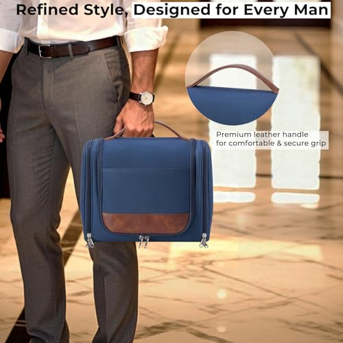 Ralnitote Large Hanging Toiletry Bag for Men, Travel Bathroom Bag with Hook, Hygiene Bag Organizer for Shower, Shaving & Grooming Essentials, Navy - color: Navy