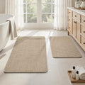 HOMEIDEAS Bathroom Rugs Set 2 Piece, Ultra Thin Non-Slip Bath Mats Rubber Backed, Chenille Absorbent Quick Dry Mats, Boho Bathroom Rugs, Low Profile Fits Under Door (Beige, 32"x20"+24"x17") - color: Beige