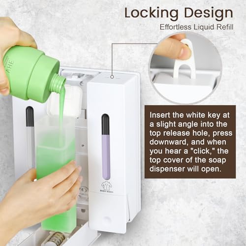 2 Chamber Shampoo and Conditioner Dispenser, No Drill - Wall Mounted Shower Soap Dispenser, Refillable Body Wash Dispenser Set 2, 800ML Capacity, for Bathroom & Hotel, White - color: White Set of 2