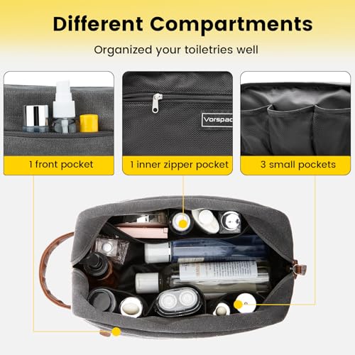 Vorspack Travel Toiletry Bag - Hanging Toiletry Bag for Men Water Resistant Canvas Shaving Bag with Large Capacity for Travel - Light Grey (Pack of 2) - color: Light Grey, size: Medium (Pack of 2)