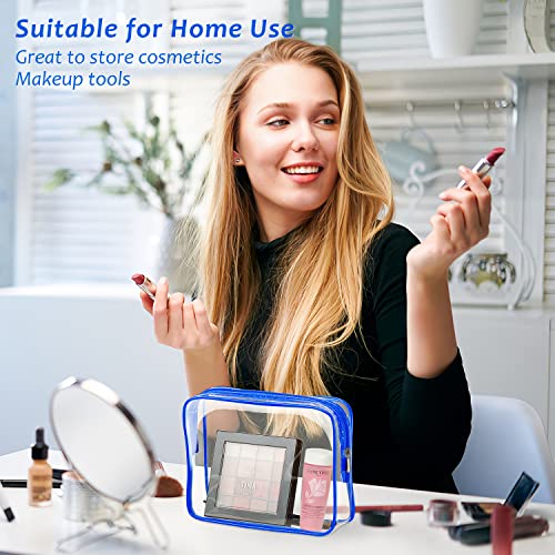 3pcs Clear Toiletry Bag, TSA Approved Toiletry Bags Clear Cosmetic Bag for Women Men, Crystal Clear Makeup Bag Organizer, Clear Travel Bags Zipper Carry on Airport Airline Compliant Bag Luggage Pouch - color: 3pcs Blue-1 large, 1 medium, 1 small