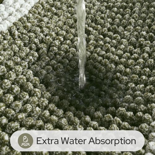 HOMEIDEAS Sage Green Bathroom Rugs, 2 Piece Thick Absorbent Fluffy Striped Chenille Bath Rugs Set, Non Slip, Soft Shaggy Bath Mats for Green Bathroom Decor, 20" x 32" Plus 17" x 24" - color: Sage Green