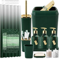 32PCS Bathroom Set Bathroom Sets with Shower Curtain and Rugs Hunter Green Bathroom Accessories,Shower Curtain Set,Bathroom Rug Set with Bathroom Trash Can - size: Bath Set+Gradient Shower Curtain+Bath Rugs, style: Dark Green