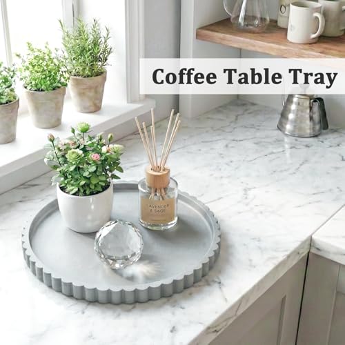 HighHerz Silicone Bathroom Countertop and Vanity Tray-10 Inch Round Silicone Bathroom Tray, Modern Bathroom Decor, Coffee Table Decor, Decorative Tray for Candle, Perfume, Plants (Grey) - color: Gray, size: 10.1"