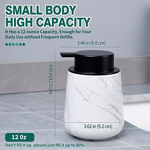 Bosilunlife Hand Soap Dispenser - Marble Lotion Dispenser 12Oz Ceramic Soap Dispenser Bathroom Refillable Liquid Pump Dispenser for Bathroom Kitchen Dispenser for Dish Soap with Easy-to-Press Pump - color: Marble